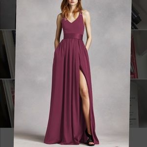 V NECK HALTER GOWN WITH SASH